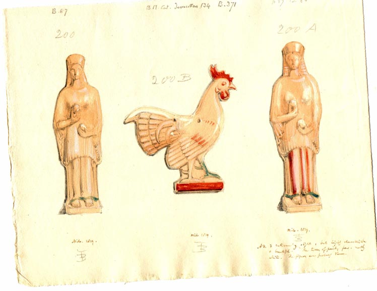 200.200A,200B, 2 female figures holding balls, 1 cockerel